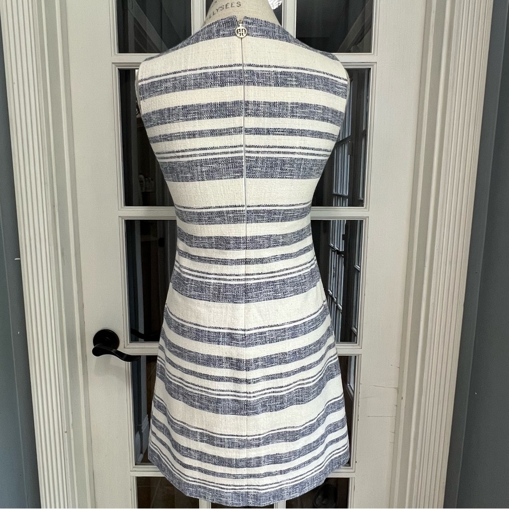 NWOT TOMMY HILFIGER Off White/Navy Sheath Midi Dress Concealed Back Zipper Sz 2 - Picture 3 of 13